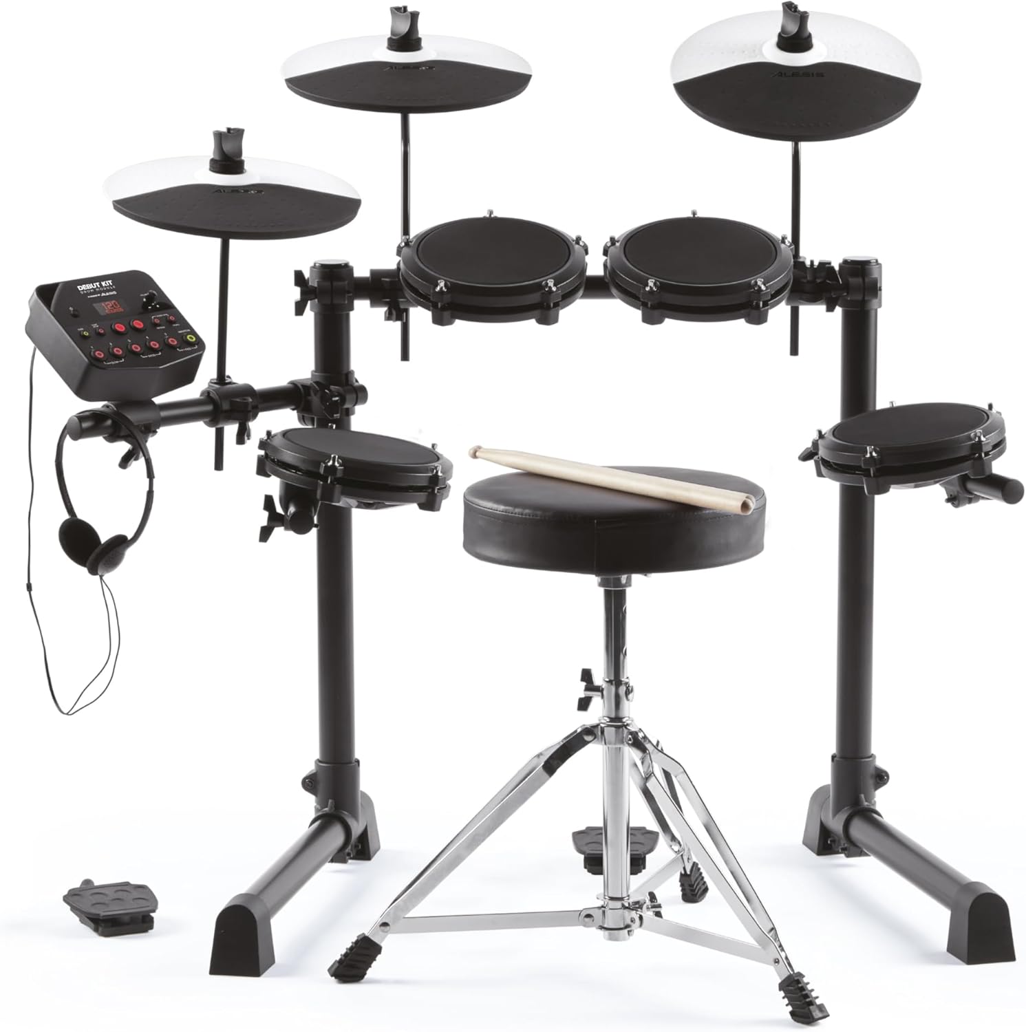Alesis Drums Debut Kit – Electric Drum Kit with 4 Quiet Mesh Electronic Pads, 120 Sounds, Drum Sticks, Stool, Headphones, and Lessons Alesis Drums Debut Kit – Electric Drum Kit with 4 Quiet Mesh Electronic Pads, 120 Sounds, Drum Sticks, Stool, Headphones, and Lessons