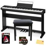 Casio CDP-S360 88-Key Compact Digital Piano - Black Bundle with CS-470P Stand, 3-Pedal System, Furniture Bench, Instructional Book, Online Lessons, Instructional DVD, and Austin Bazaar Polishing Cloth