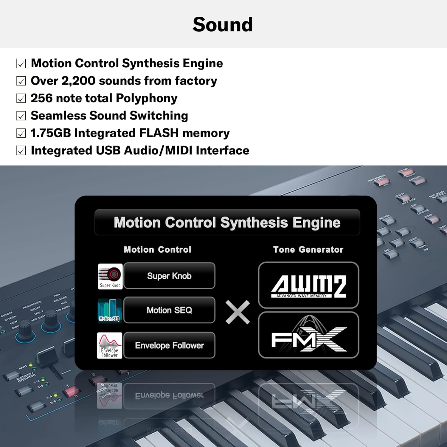 71Qq4unCqVL._AC_SL1500_ Yamaha MODX+, 61-Key Music Synthesizer Keyboard, Dynamic Including Acoustic Instruments, Sounds and Drums, Synth Action, Motion Control, Portable, Black, (MODX6+) - Image 8