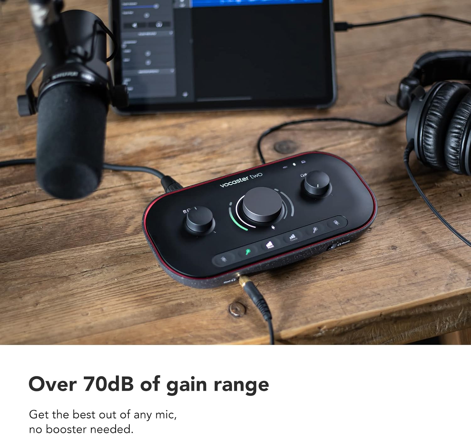 71cn6t1js+L._AC_SL1500_ Focusrite Vocaster Two — Podcasting Interface for Recording Host and Guest. 2 Mic Inputs and Headphone Outputs, with Auto Gain, Enhance, and Mute. Small, Lightweight, and Powered by Computer - Image 5