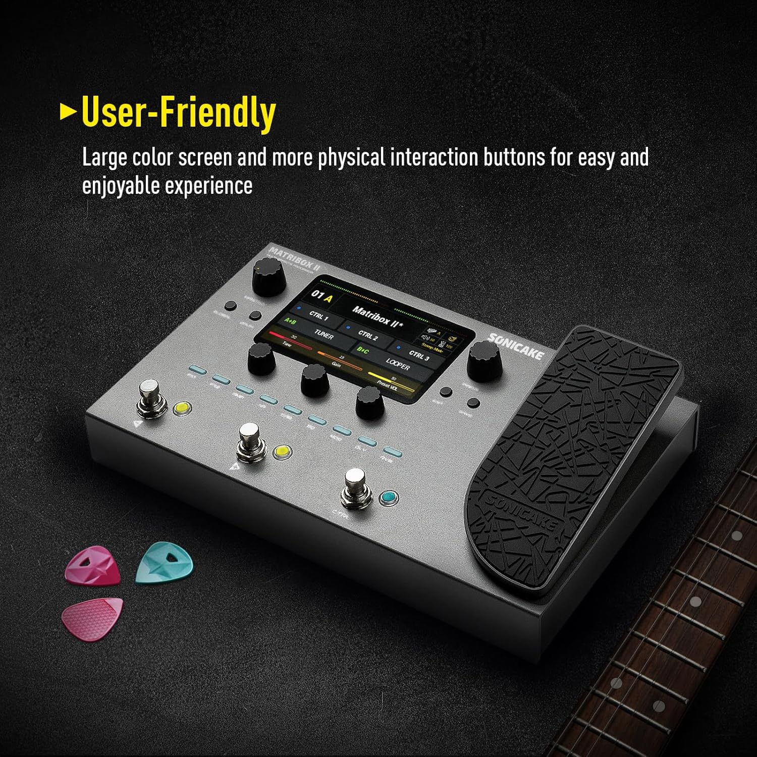 81-pdNepIXL._AC_SL1500_ SONICAKE Matribox II - Multi Effects Processor with Expression Pedal, 200+ Built-in Guitar/Bass/Acoustic Effects, Amp Modeling, IR Cabinets Simulation, FX Loop, MIDI Stereo OTG USB Audio Interface - Image 4