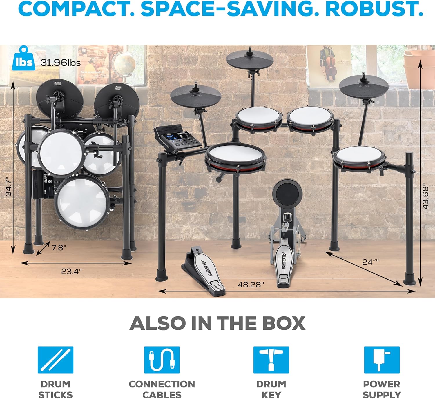 810QU9-wltL._AC_SL1500_ Alesis Nitro Max Kit Electric Drum Set with Quiet Mesh Pads, 10" Dual Zone Snare, Bluetooth, 440+ Authentic Sounds, Drumeo, USB MIDI, Kick Pedal - Image 13