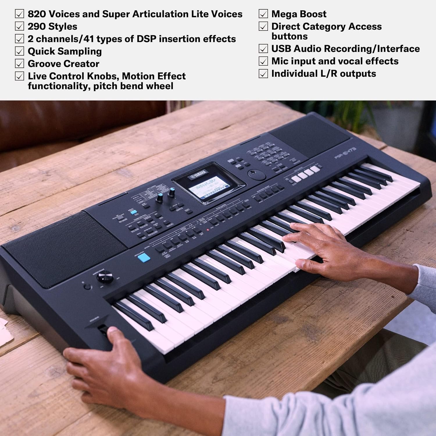 810darTl00L._AC_SL1500_ YAMAHA, 61-Key Touch-Sensitive Advanced Portable Keyboard with Music Rest and Power Adapter, (PSRE473) - Image 4
