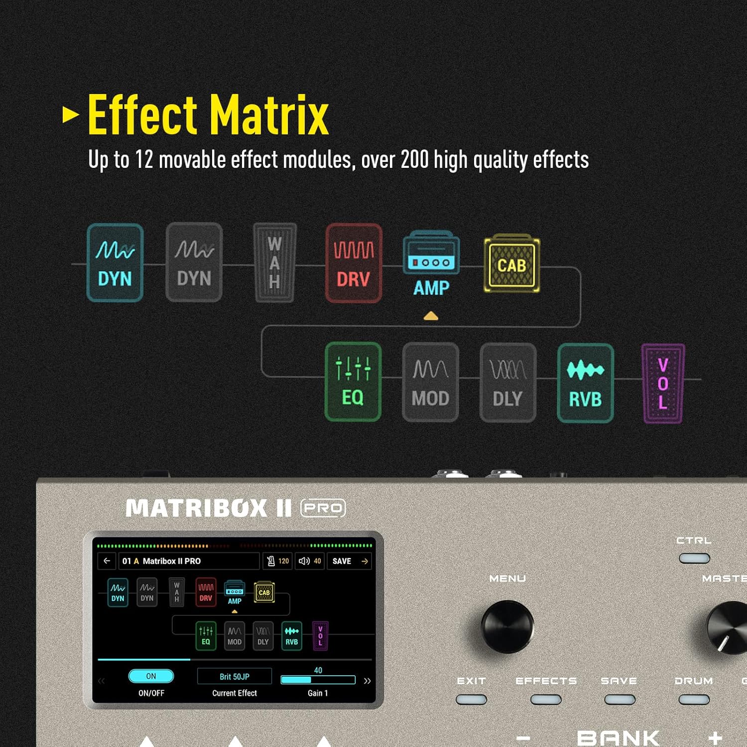8123SD2ipCL._AC_SL1500_ SONICAKE Matribox II Pro - Multi Effects Guitar Pedal with Expression, 240+ Built-in Guitar Effects, Amp Modeling, IR Cabinet Simulation, FX Loop, MIDI Stereo OTG USB Audio Interface Color TouchScreen - Image 6
