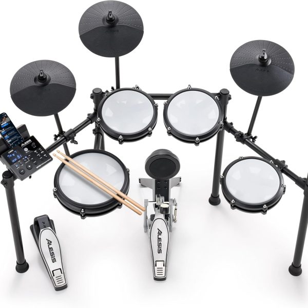 Alesis Nitro Max Kit Electric Drum Set with Quiet Mesh Pads, 10" Dual Zone Snare, Bluetooth, 440+ Authentic Sounds, Drumeo, USB MIDI, Kick Pedal