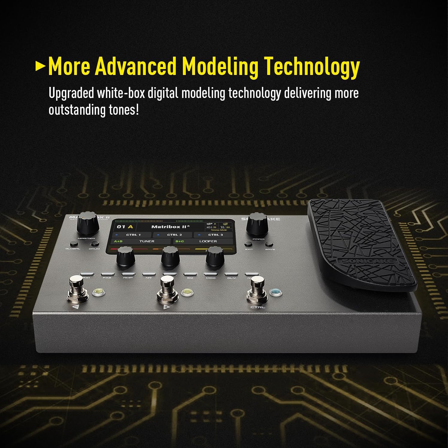 81Bjw9P7tnL._AC_SL1500_ SONICAKE Matribox II - Multi Effects Processor with Expression Pedal, 200+ Built-in Guitar/Bass/Acoustic Effects, Amp Modeling, IR Cabinets Simulation, FX Loop, MIDI Stereo OTG USB Audio Interface - Image 5