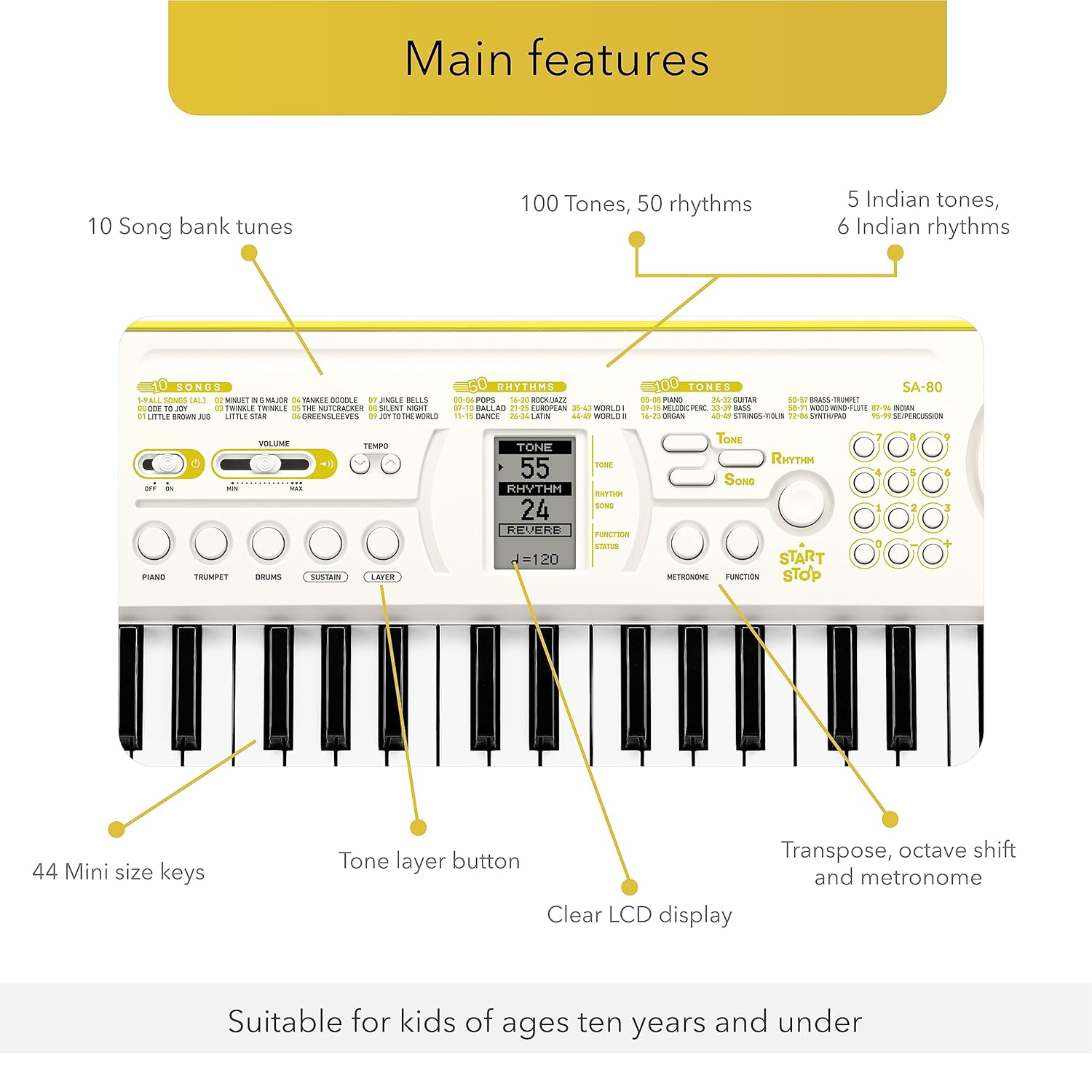 81+KXNoWUFL._SL1500_ Casiotone Mini Keyboard SA-80 with Piano tones, White (44 Keys) - Image 7