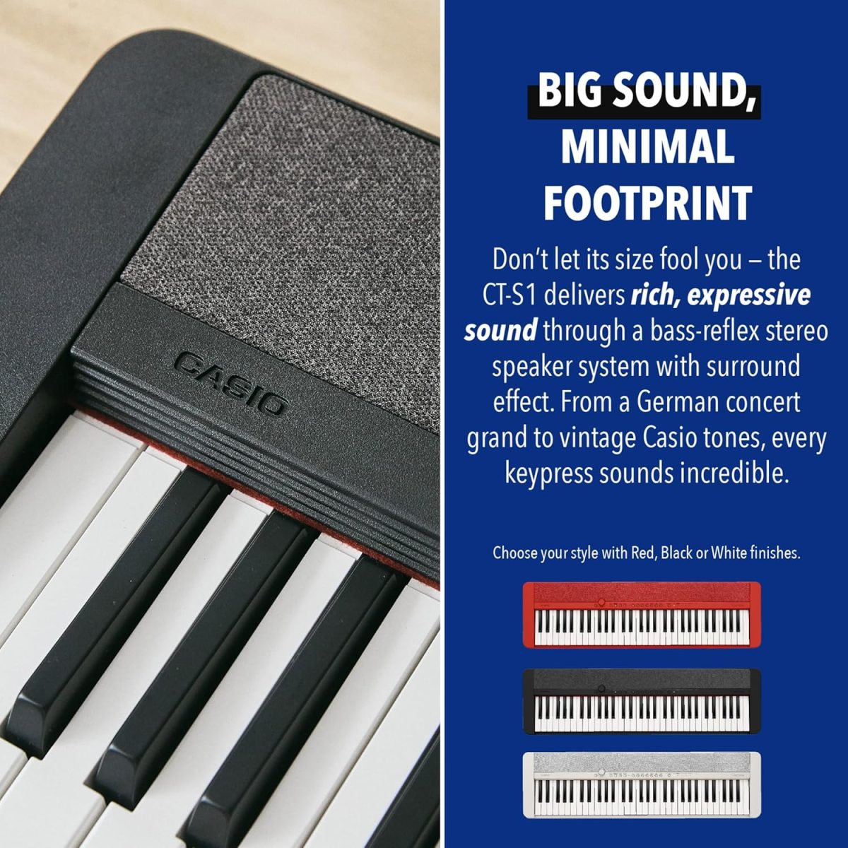 Casio Casiotone CT-S1 – 61-Key Touch-Sensitive Retro Keyboard | Sleek, Portable Design for Beginners to Pros | Stereo Grand Piano + 60 AiX Tones | USB-MIDI Connectivity | Black - Image 6