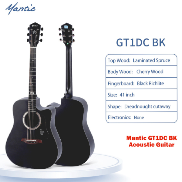 Mantic GT1DCBK 41 Dreadnaught Cutaway Acoustic Guitar