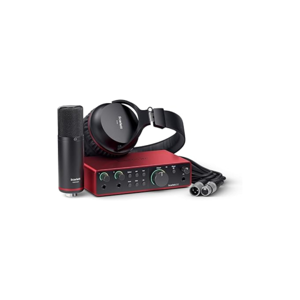 Focusrite Scarlett 2i2 Studio 4th Gen USB Audio Interface Bundle for the Songwriter with Condenser Microphone and Headphones for Recording, Streaming, and Podcasting