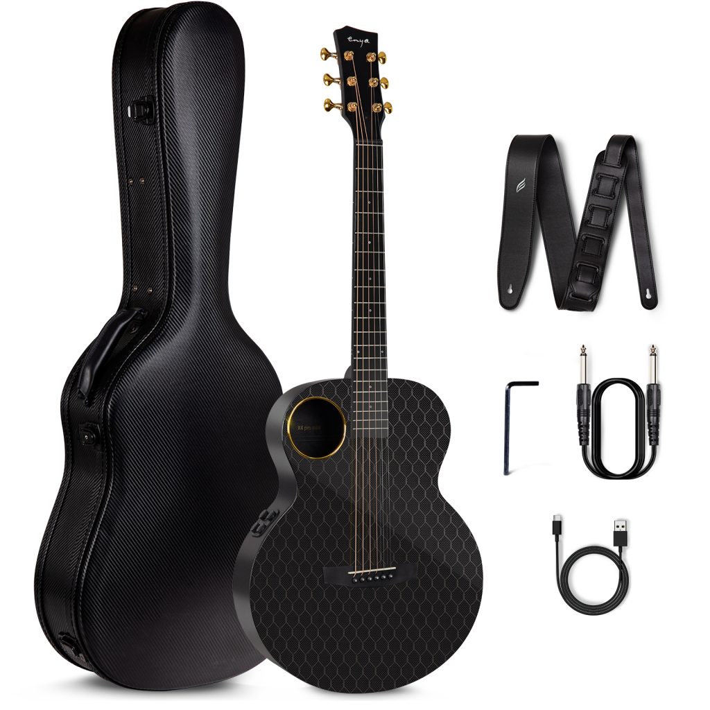 Enya X4 PRO MINI 36″ EQ TransAcoustic Guitar- Black Glossy with Hard case