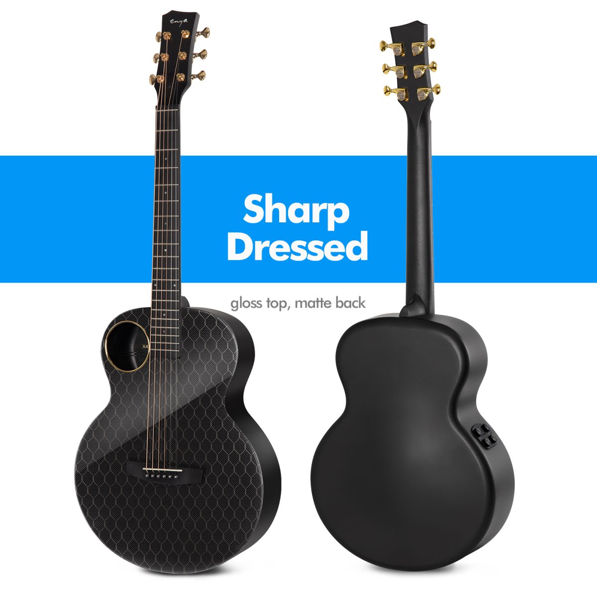 Enya X4 PRO MINI 36″ EQ TransAcoustic Guitar- Black Glossy with Hard case - Image 4