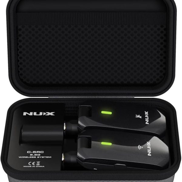 NUX C-5RC 5.8GHz Wireless Guitar System for Active or Passive Pickup Guitar, Charging Case included, UHF Guitar Wireless Transmitter Receiver Low Interference, Auto Match