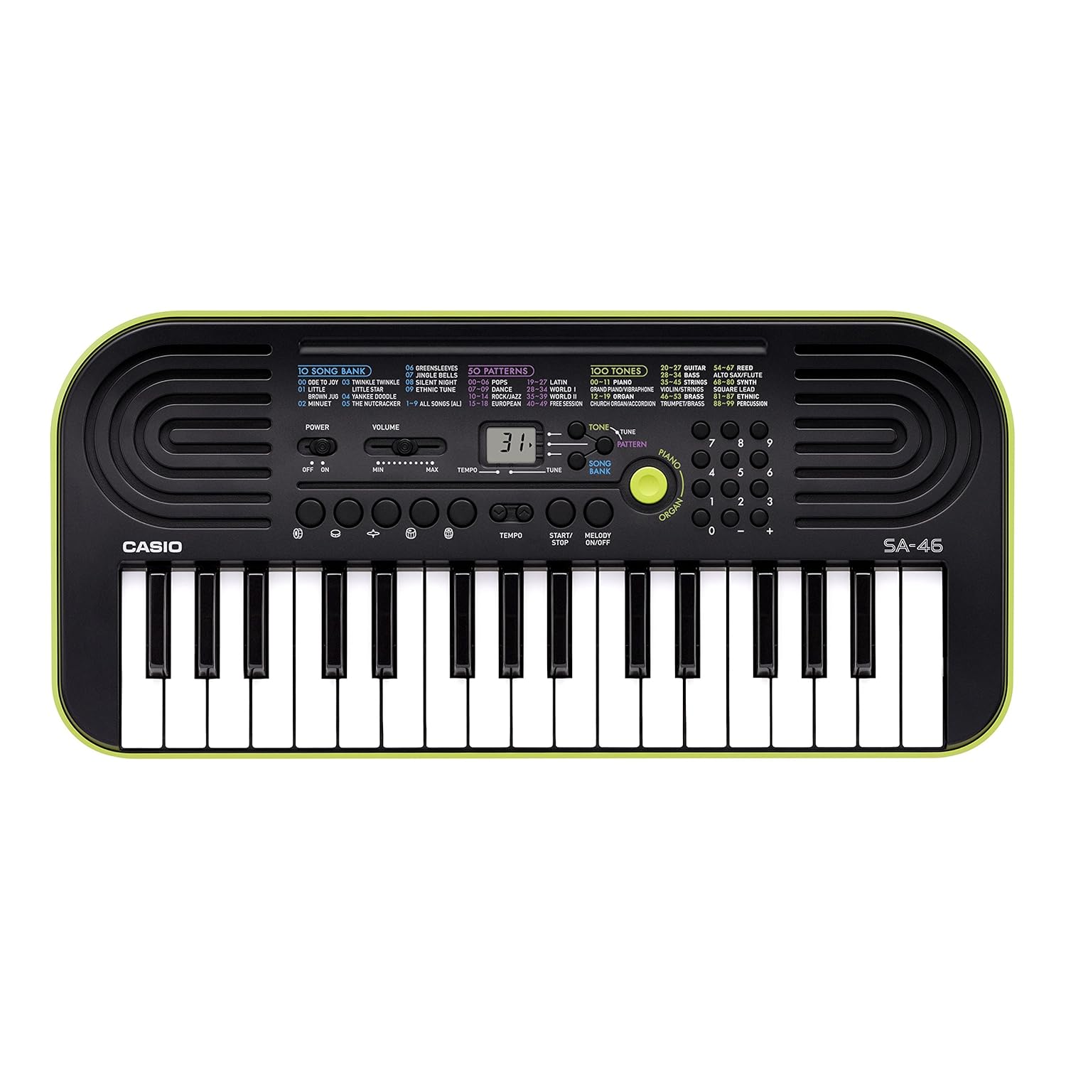 Casio SA-46 32 Mini Keys Musical Keyboard with Piano tones, Black/Green Casio SA-46 32 Mini Keys Musical Keyboard with Piano tones, Black/Green