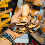 Handcrafted Coconut Shell & Wood Combined Handheld Shaker Percussion – Traditional Organic Rhythm Instrument