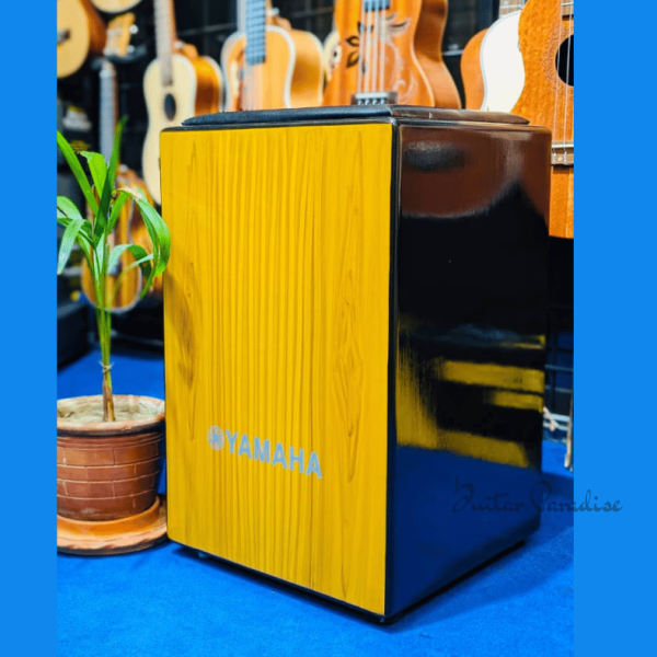 Custom-Made OEM Yamaha Wooden Acoustic Cajon with Padded Seat Cushion – Natural Yellow Grain Frontplate & Gloss Black Body