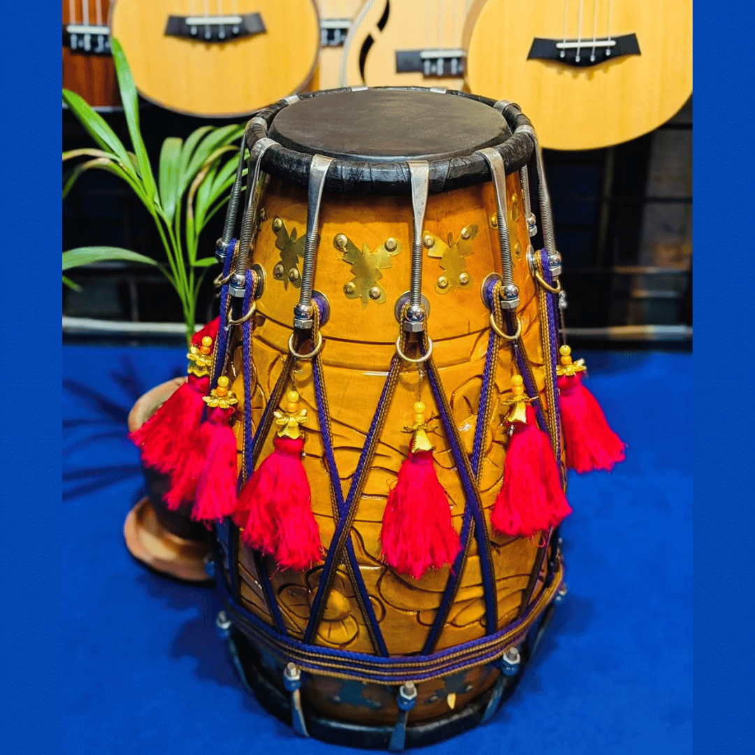 Pakistani Hand-Carved Naal Dhol (Full Size) Pakistani Hand-Carved Naal Dhol (Full Size)